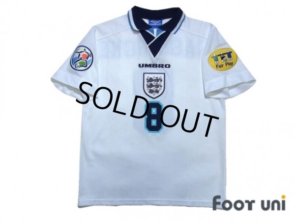 Photo1: England 1996 Home Shirt #8 Gascoigne UEFA Euro 1996 Patch/Badge UEFA Fair Play Patch/Badge (1)