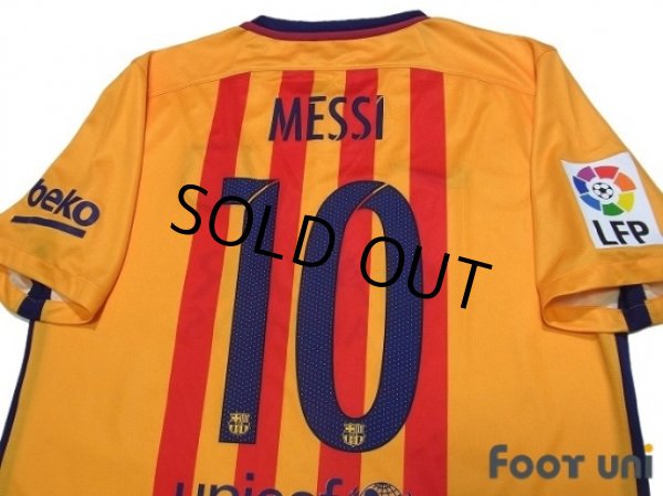 Photo4: FC Barcelona 2015-2016 Away Shirts and shorts Set #10 Messi LFP Patch/Badge (4)
