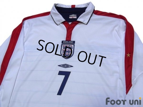 Photo3: England Euro 2004 Home Long Sleeve Shirt #7 Beckham (3)