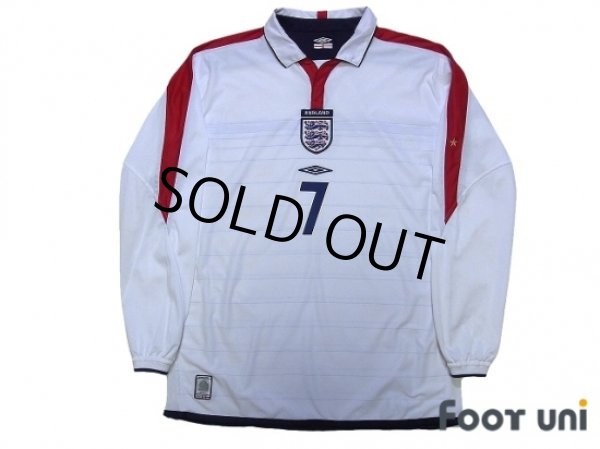 Photo1: England Euro 2004 Home Long Sleeve Shirt #7 Beckham (1)