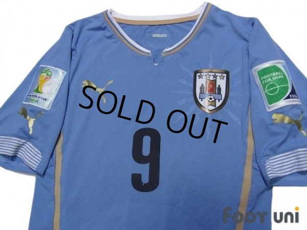 Photo3: Uruguay 2014 Home Authentic Shirts and shorts Set #9 L.Suarez (3)