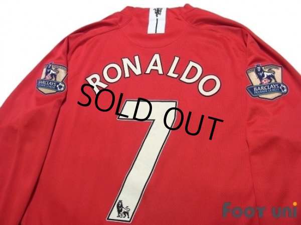 Photo4: Manchester United 2007-2009 Home Long Sleeve Shirt #7 Ronaldo Champions Barclays Premier League Patch/Badge (4)