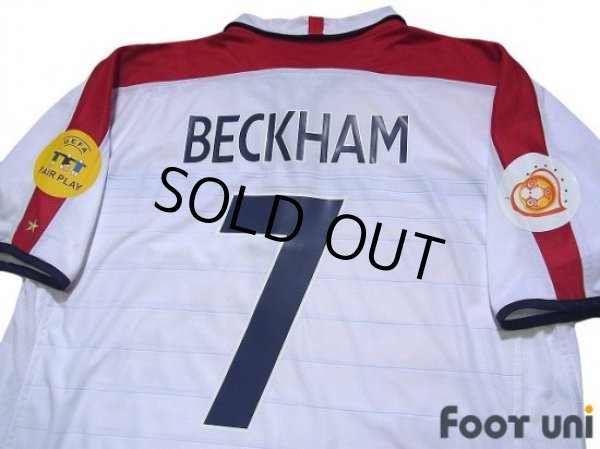 Photo4: England Euro 2004 Home Shirt #7 Beckham UEFA Euro 2004 Patch/Badge UEFA Fair Play Patch/Badge (4)