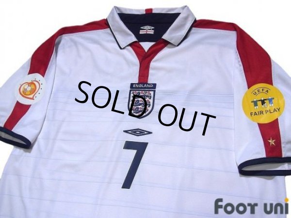 Photo3: England Euro 2004 Home Shirt #7 Beckham UEFA Euro 2004 Patch/Badge UEFA Fair Play Patch/Badge (3)