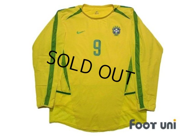 Photo1: Brazil 2002 Home Authentic Long Sleeve Shirt Jersey #9 Ronaldo (1)