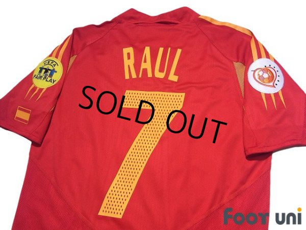 Photo4: Spain Euro 2004 Home Authentic Shirt #7 Raul UEFA Euro 2004 Patch/Badge UEFA Fair Play Patch/Badge (4)